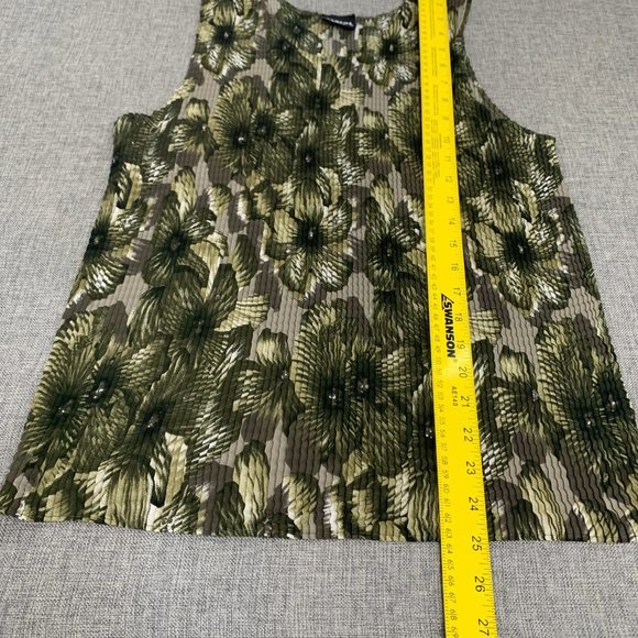 George Woman Accordion Floral Sleeveless Top Scoop Neckline X-Large Green Black - Picture 6 of 11